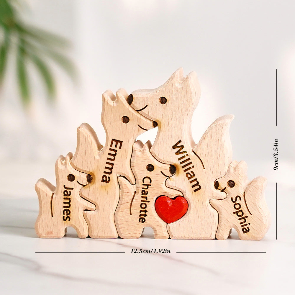 Wooden Fox Family Puzzle Custom Names House Warming Gifts