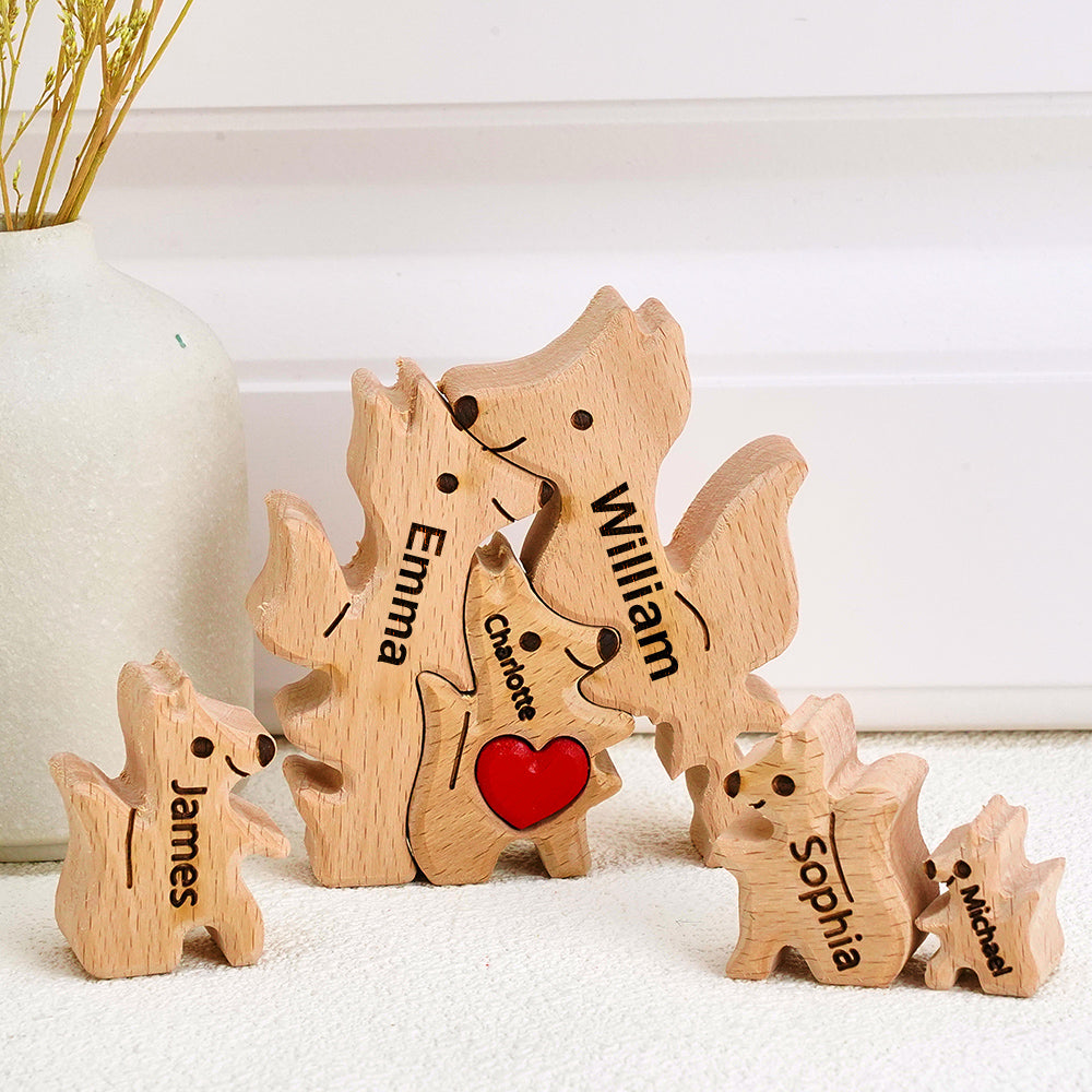 Wooden Fox Family Puzzle Custom Names House Warming Gifts