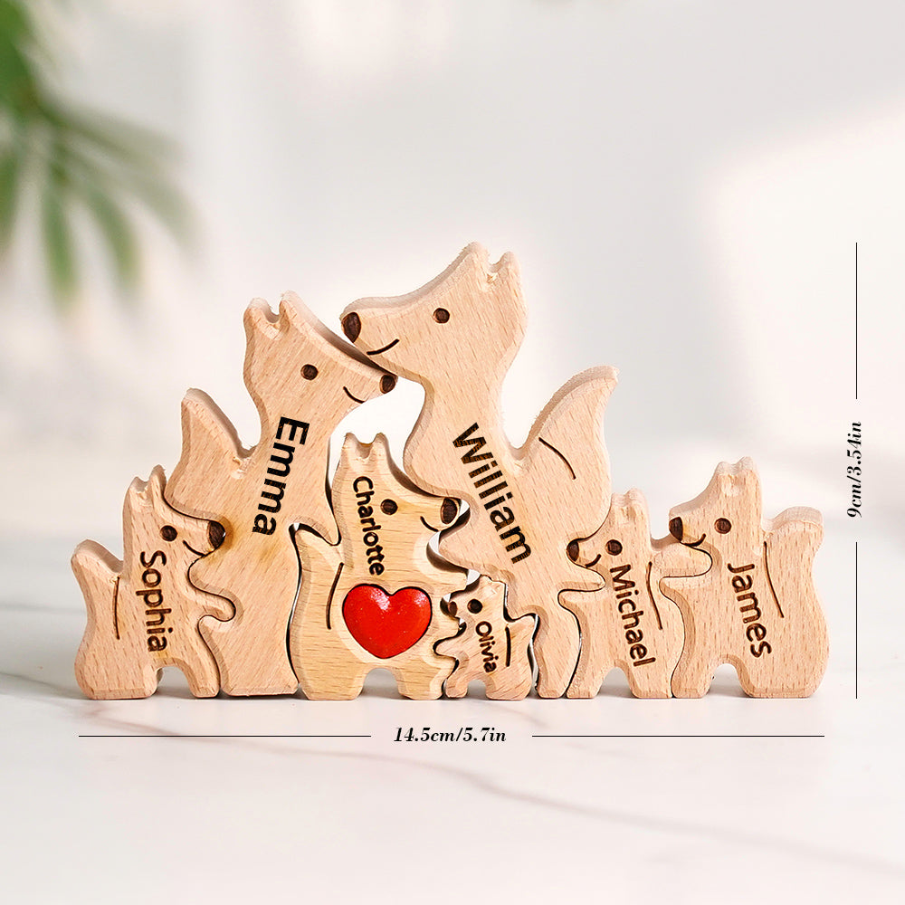 Wooden Fox Family Puzzle Custom Names House Warming Gifts