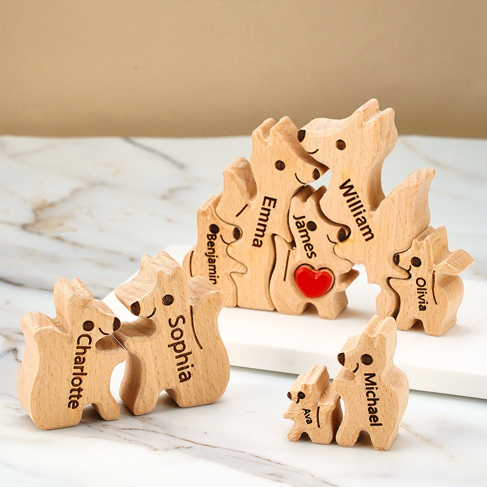 Wooden Fox Family Puzzle Custom Names House Warming Gifts