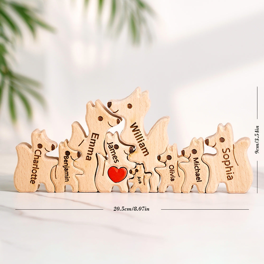 Wooden Fox Family Puzzle Custom Names House Warming Gifts