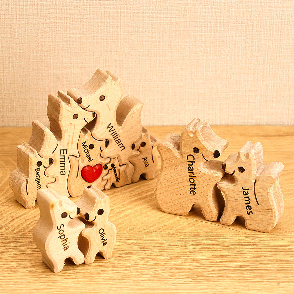 Wooden Fox Family Puzzle Custom Names House Warming Gifts