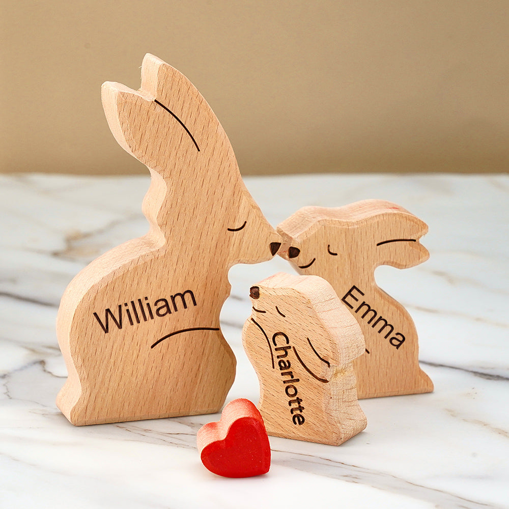 Wooden Rabbit Family Puzzle Custom Names House Warming Gifts Home Decor