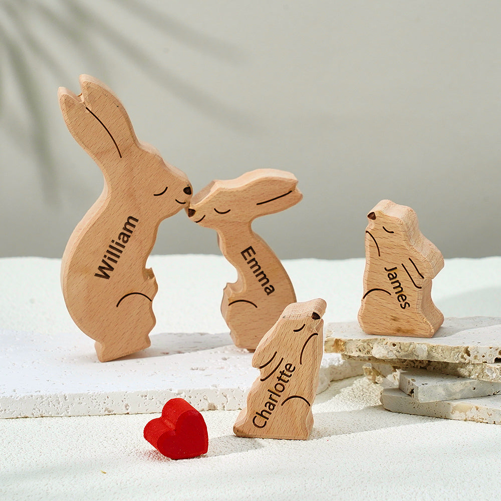 Wooden Rabbit Family Puzzle Custom Names House Warming Gifts Home Decor