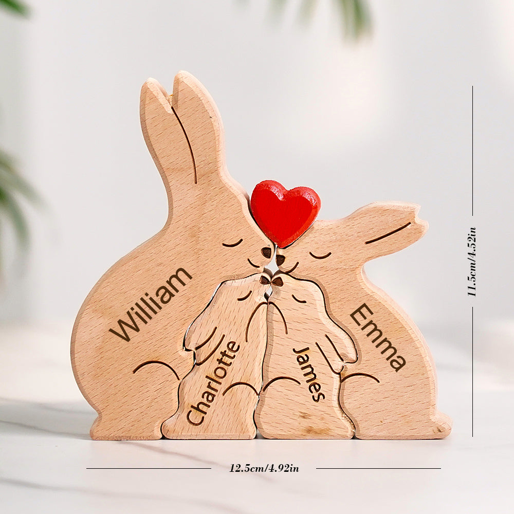 Wooden Rabbit Family Puzzle Custom Names House Warming Gifts Home Decor