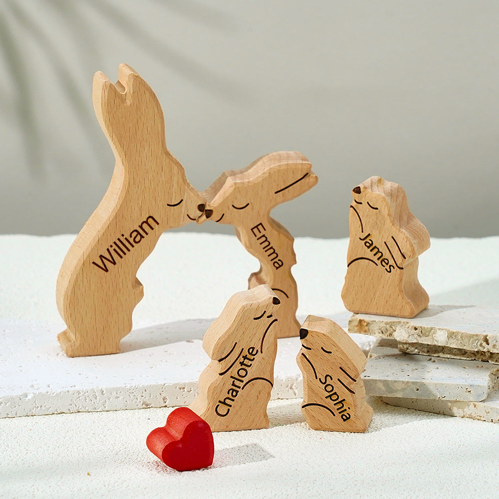 Wooden Rabbit Family Puzzle Custom Names House Warming Gifts Home Decor