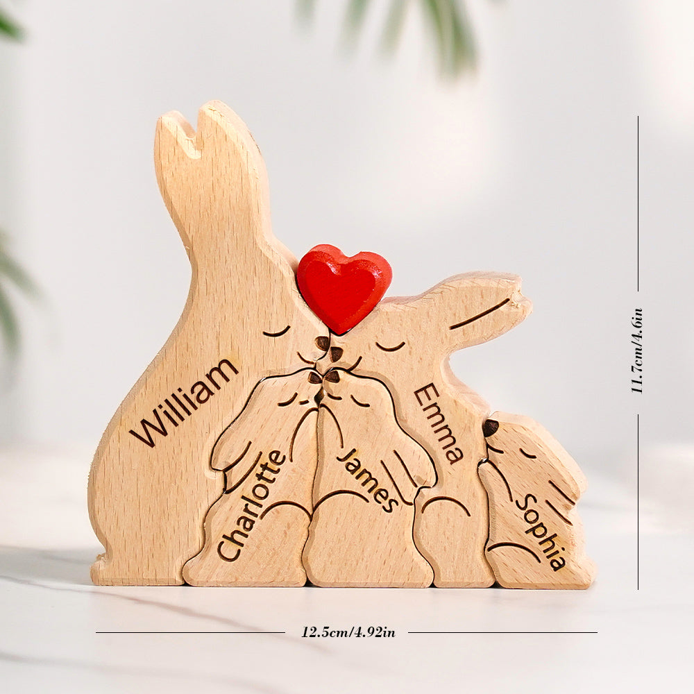 Wooden Rabbit Family Puzzle Custom Names House Warming Gifts Home Decor