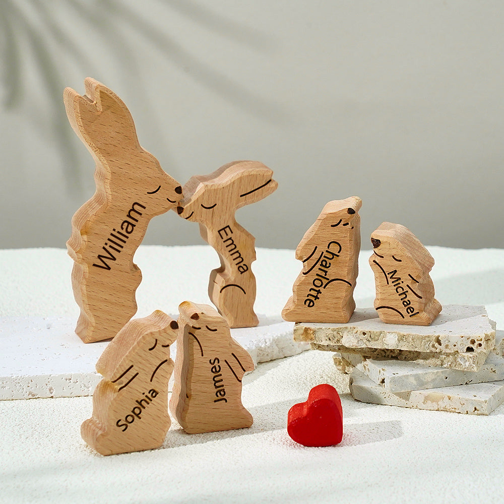 Wooden Rabbit Family Puzzle Custom Names House Warming Gifts Home Decor