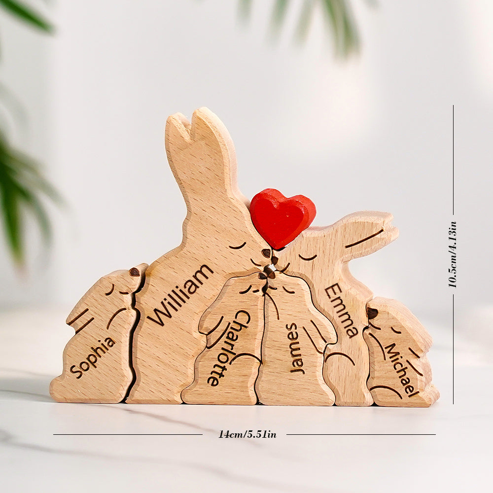 Wooden Rabbit Family Puzzle Custom Names House Warming Gifts Home Decor