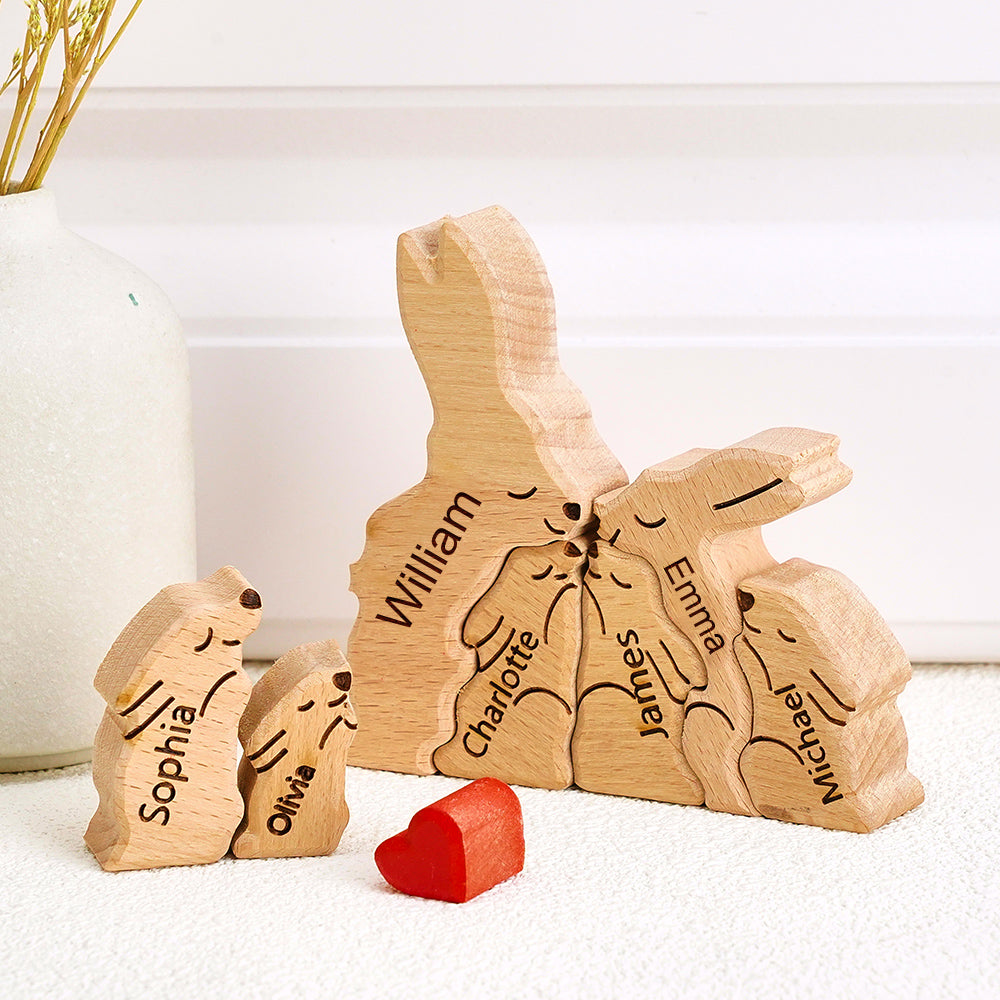 Wooden Rabbit Family Puzzle Custom Names House Warming Gifts Home Decor