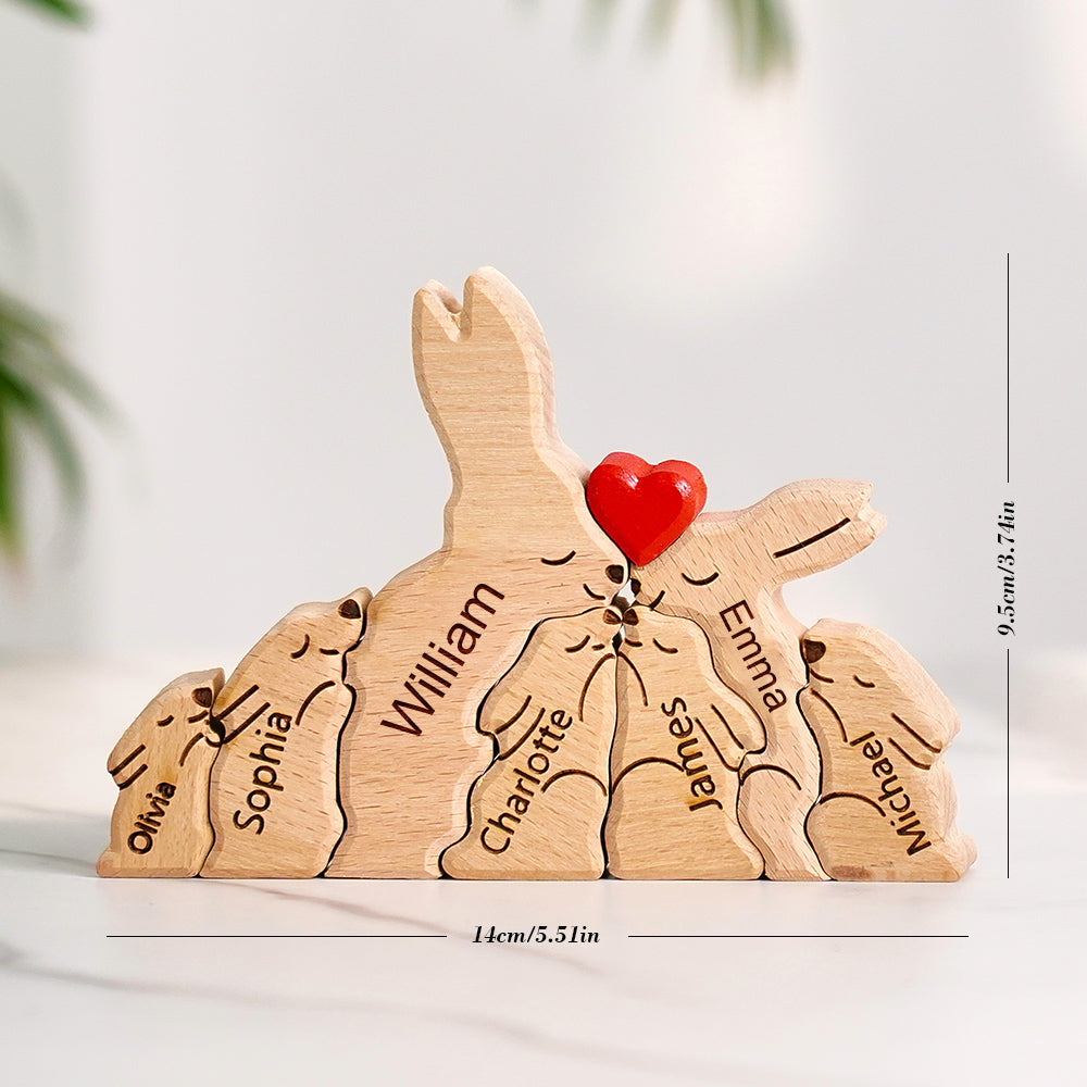 Wooden Rabbit Family Puzzle Custom Names House Warming Gifts Home Decor