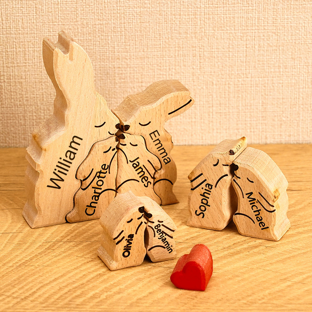 Wooden Rabbit Family Puzzle Custom Names House Warming Gifts Home Decor