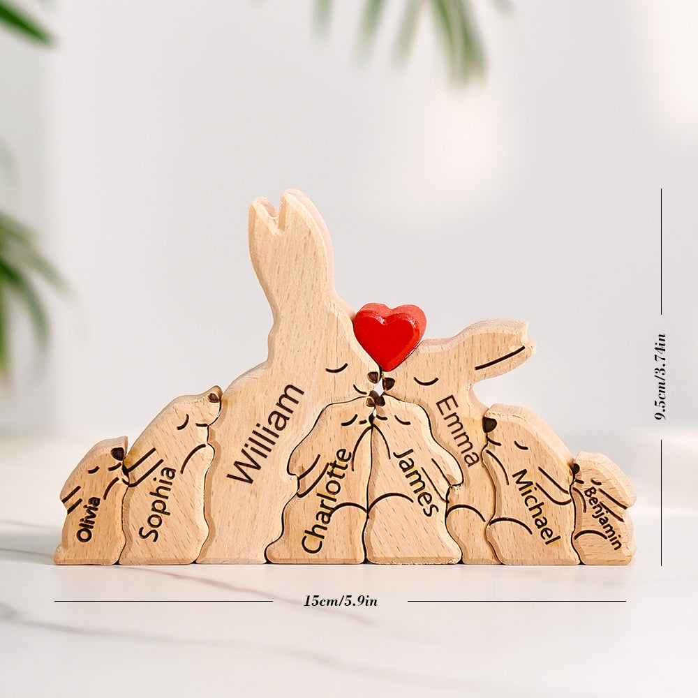 Wooden Rabbit Family Puzzle Custom Names House Warming Gifts Home Decor