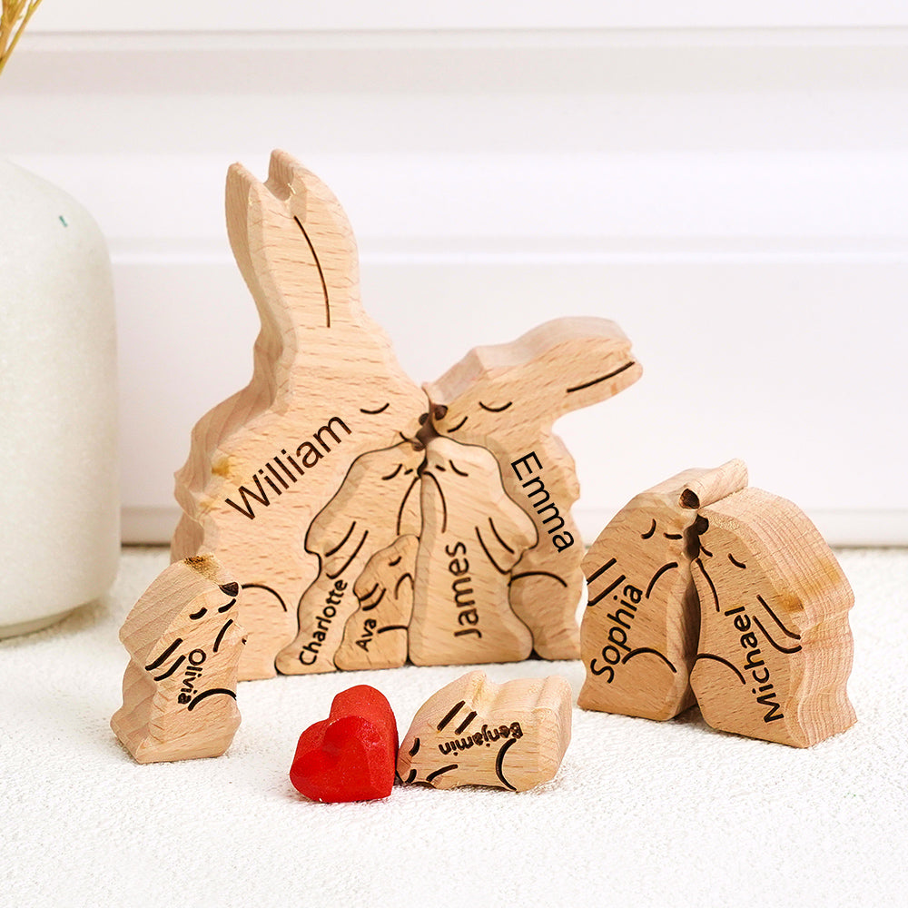 Wooden Rabbit Family Puzzle Custom Names House Warming Gifts Home Decor