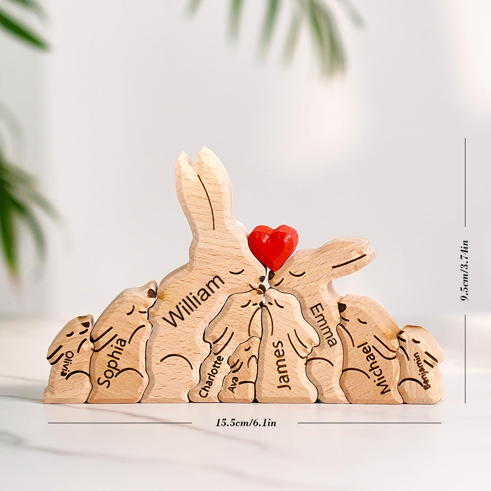 Wooden Rabbit Family Puzzle Custom Names House Warming Gifts Home Decor