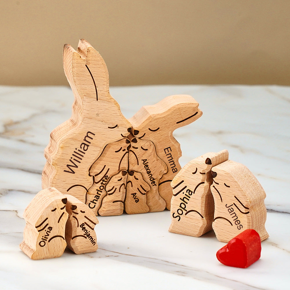 Wooden Rabbit Family Puzzle Custom Names House Warming Gifts Home Decor