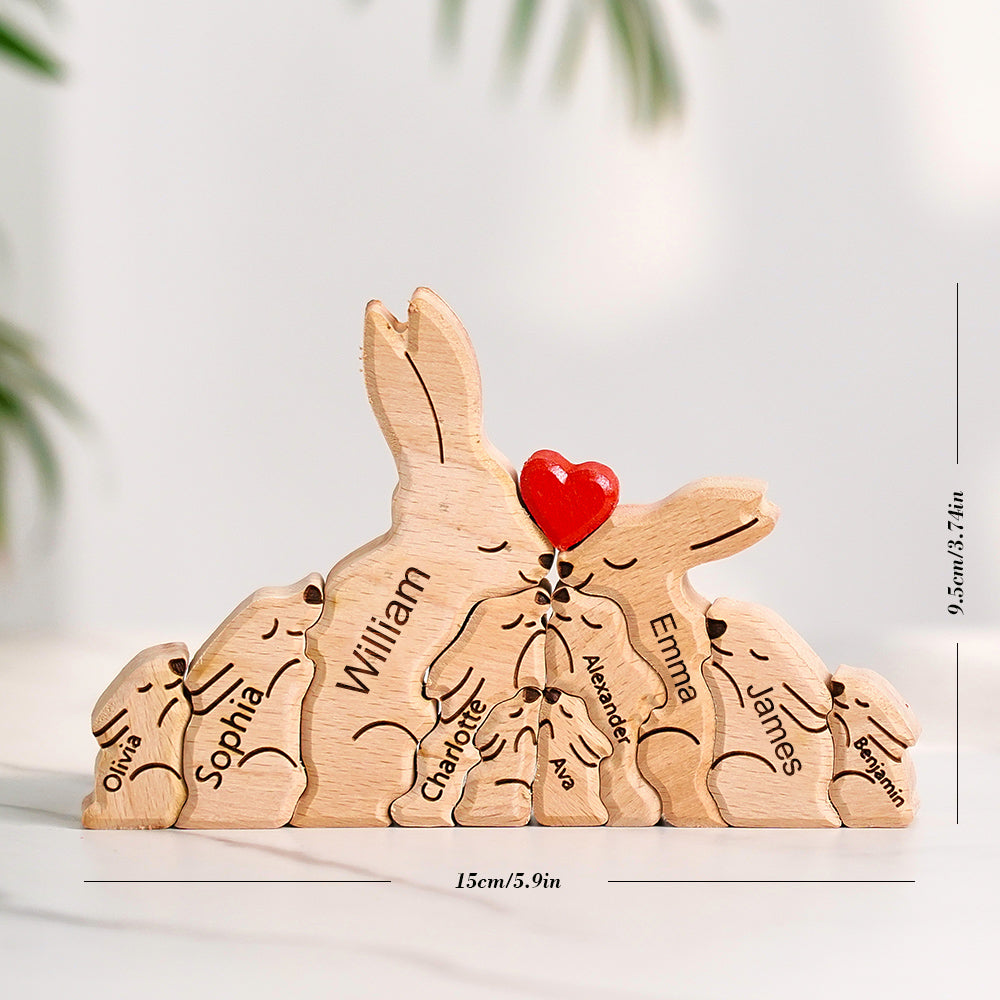 Wooden Rabbit Family Puzzle Custom Names House Warming Gifts Home Decor