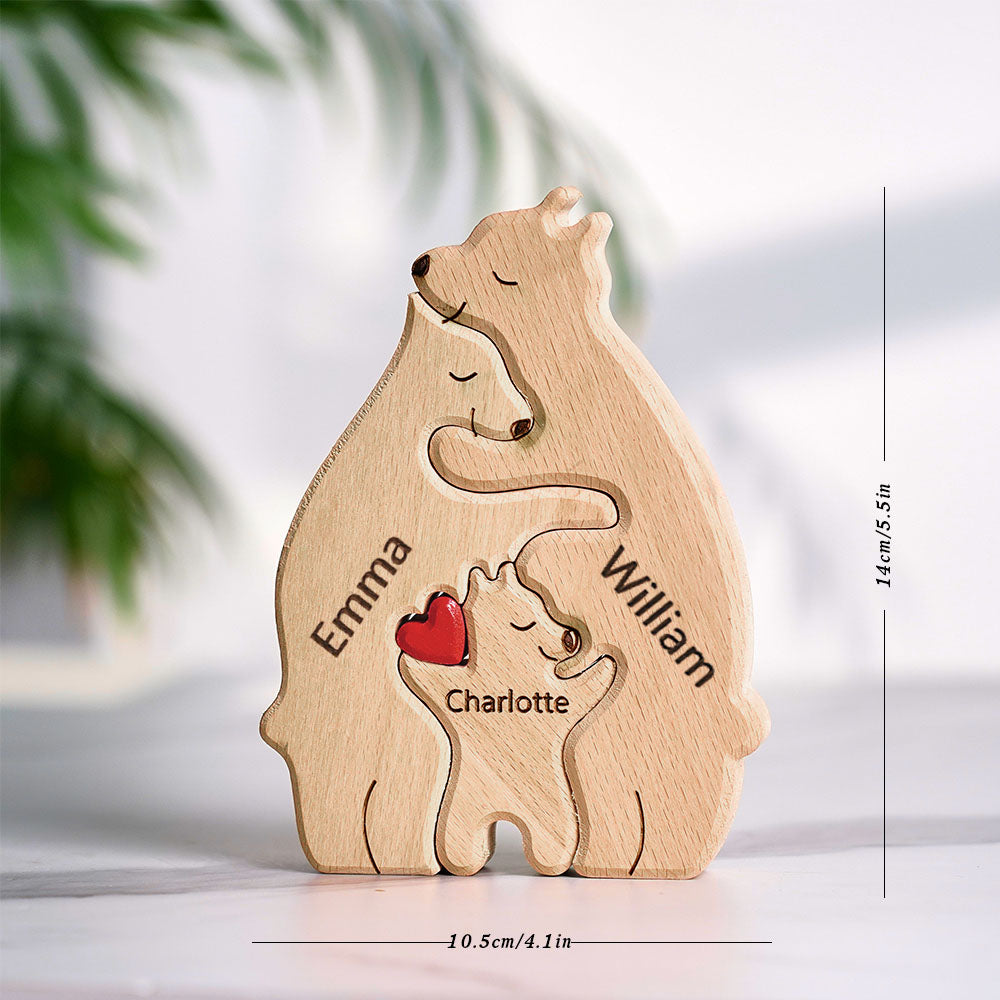 Wooden Bears Family Custom Names Puzzle Home Decor Gifts