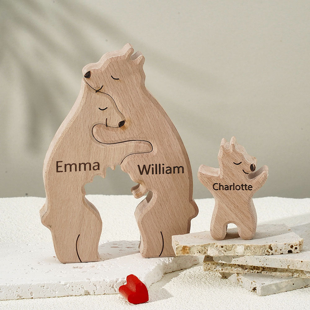 Wooden Bears Family Custom Names Puzzle Home Decor Gifts