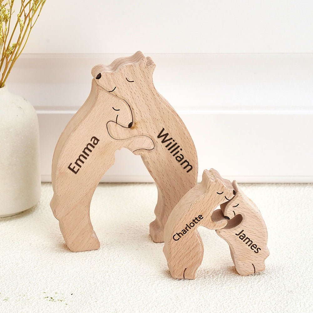 Wooden Bears Family Custom Names Puzzle Home Decor Gifts