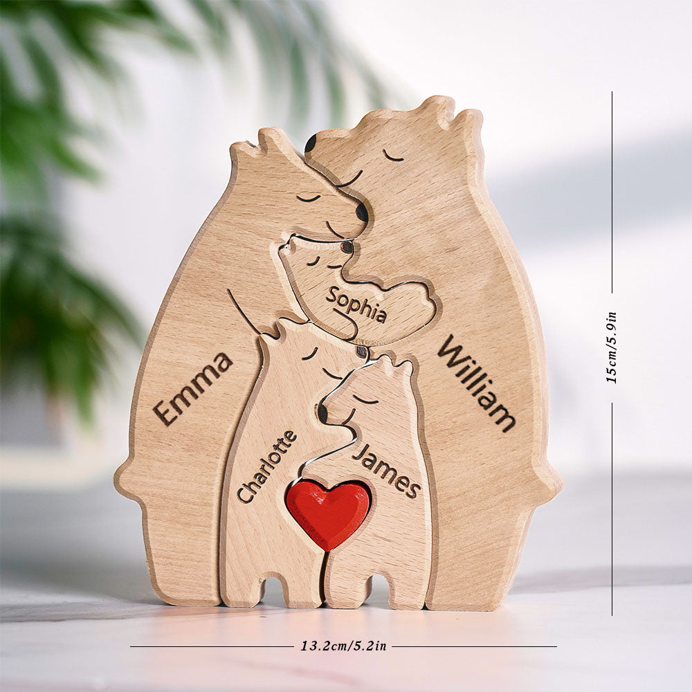 Wooden Bears Family Custom Names Puzzle Home Decor Gifts