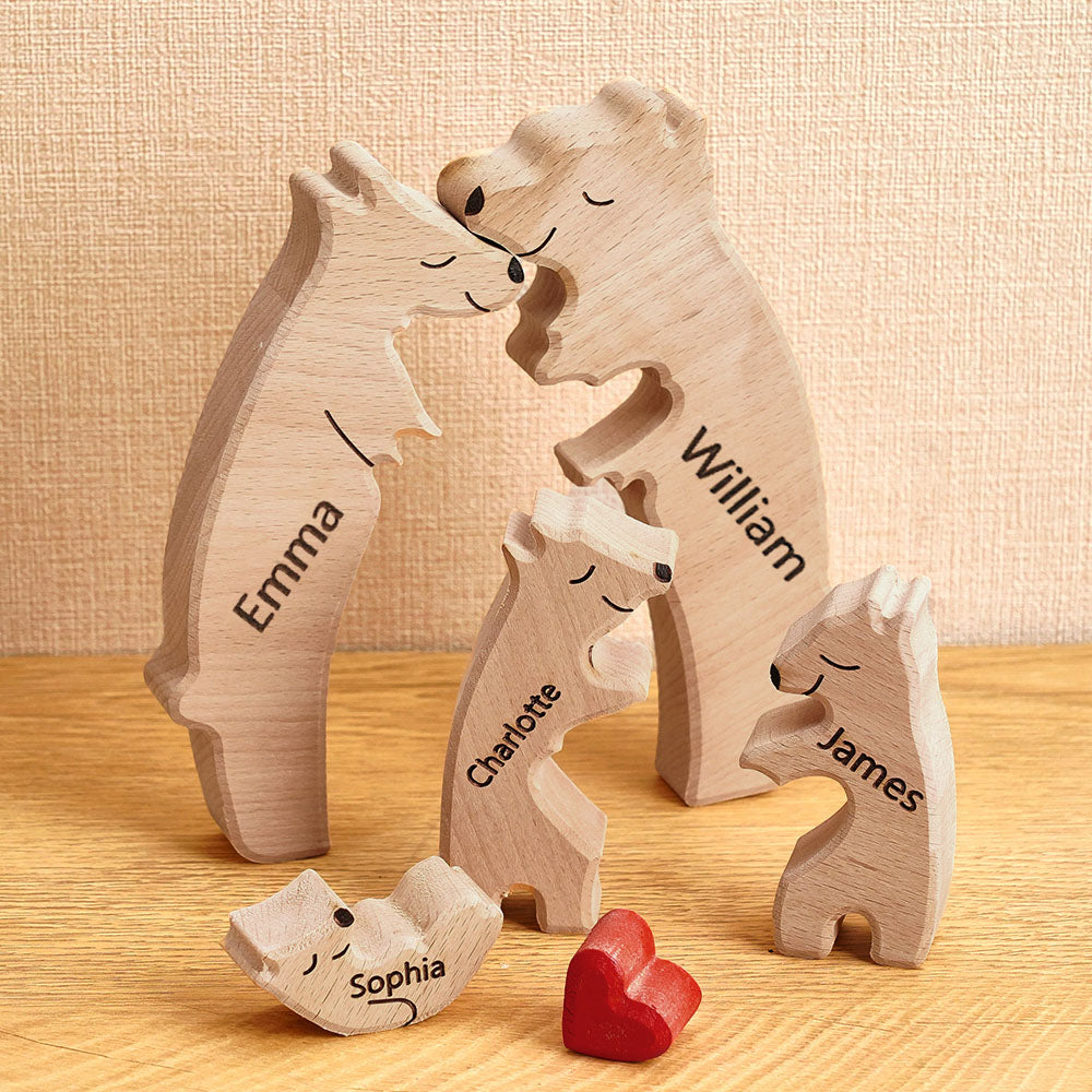 Wooden Bears Family Custom Names Puzzle Home Decor Gifts