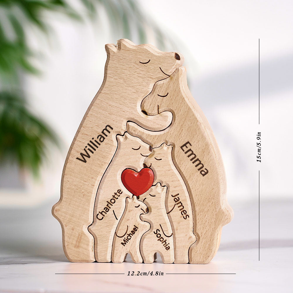 Wooden Bears Family Custom Names Puzzle Home Decor Gifts