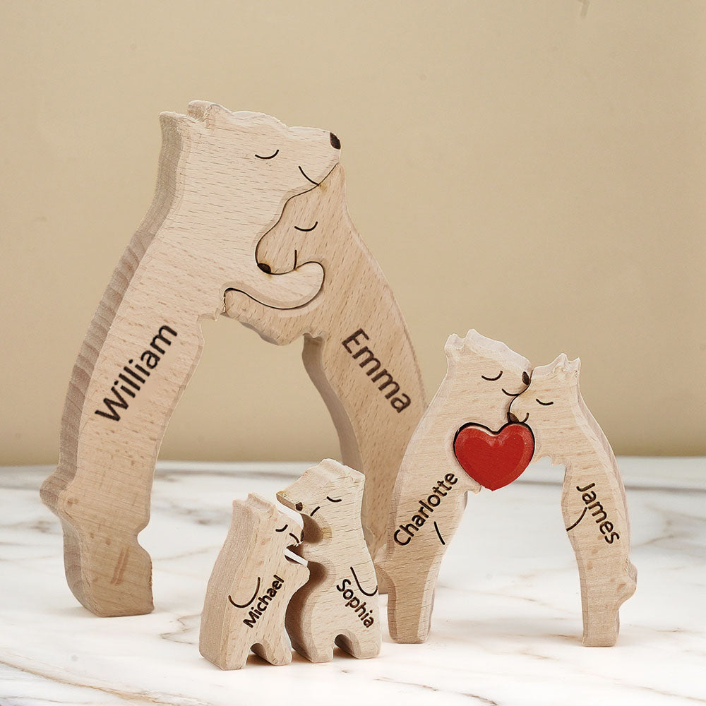 Wooden Bears Family Custom Names Puzzle Home Decor Gifts