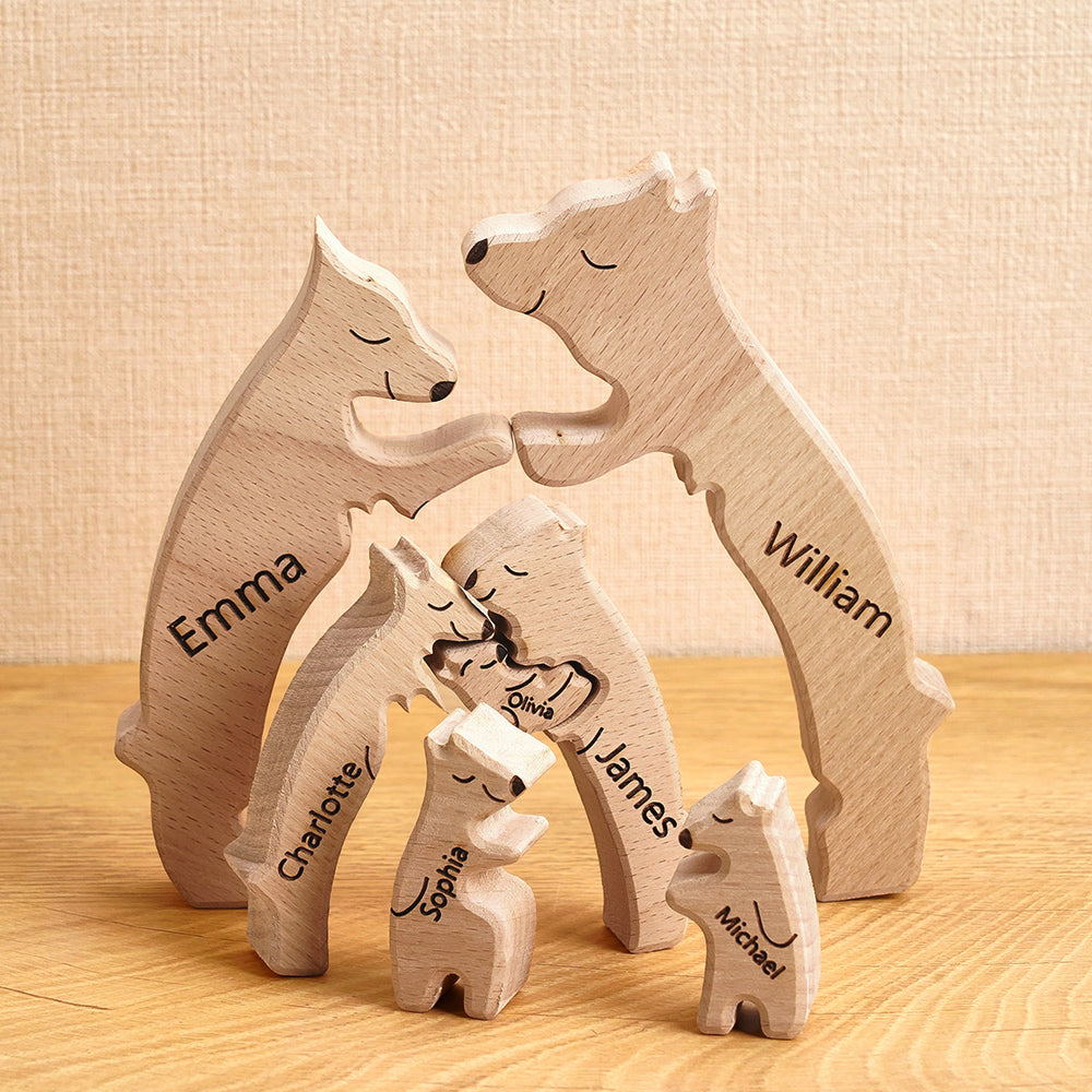 Wooden Bears Family Custom Names Puzzle Home Decor Gifts