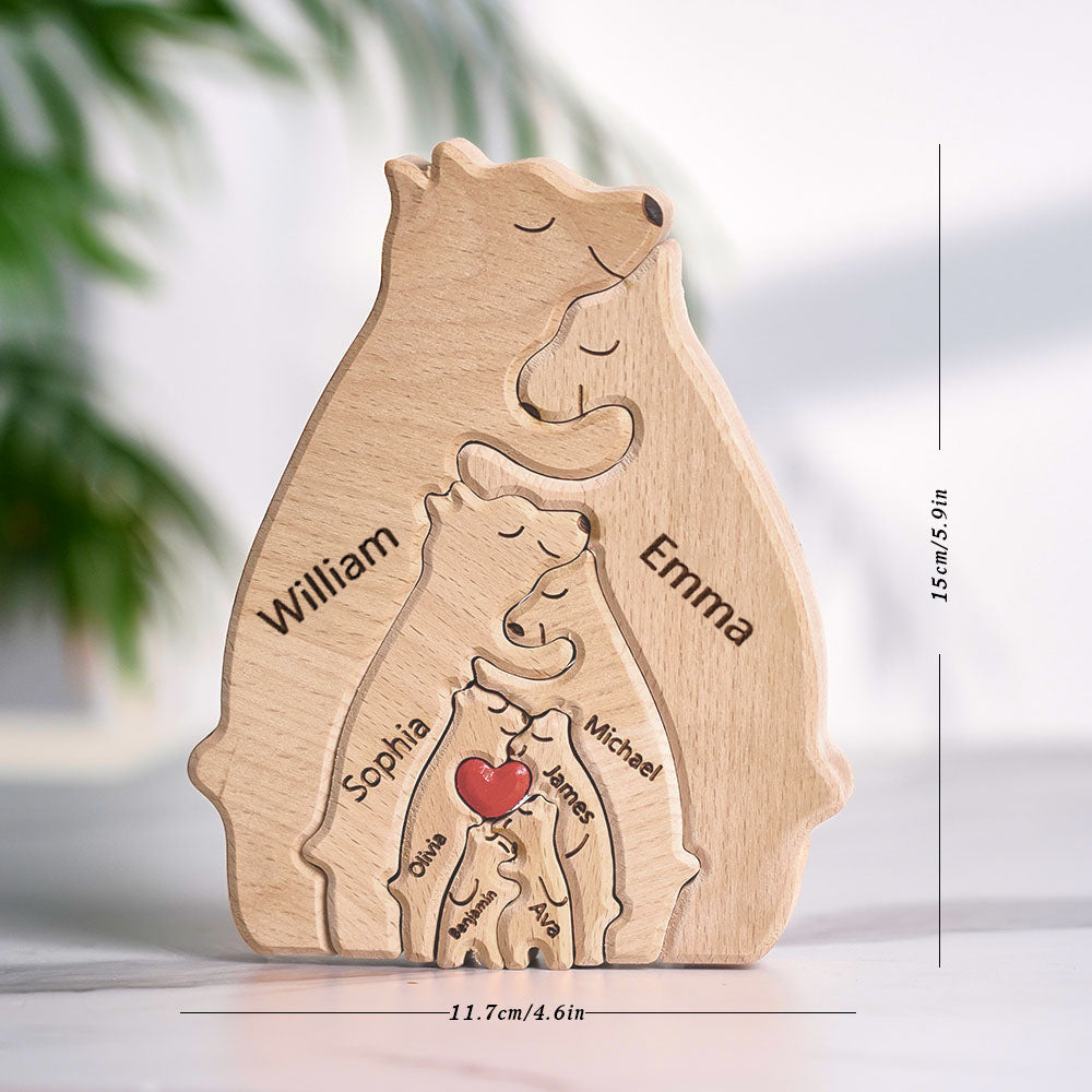 Wooden Bears Family Custom Names Puzzle Home Decor Gifts