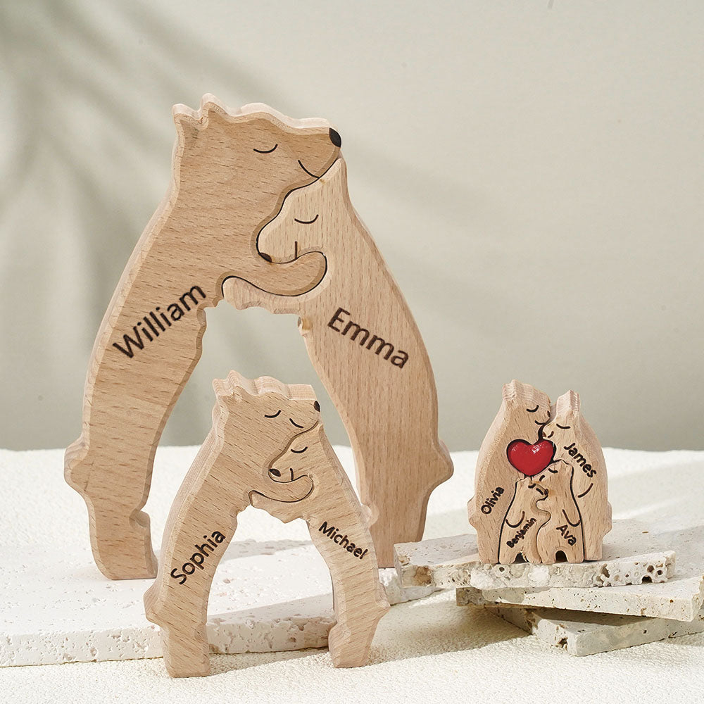 Wooden Bears Family Custom Names Puzzle Home Decor Gifts