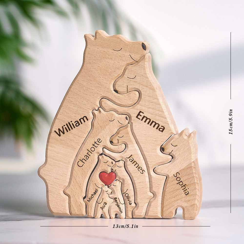 Wooden Bears Family Custom Names Puzzle Home Decor Gifts