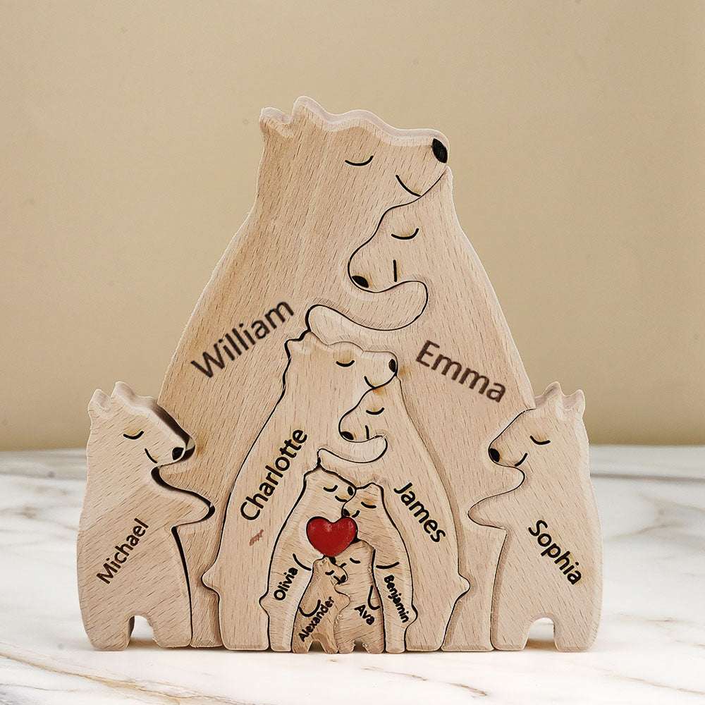 Wooden Bears Family Custom Names Puzzle Home Decor Gifts