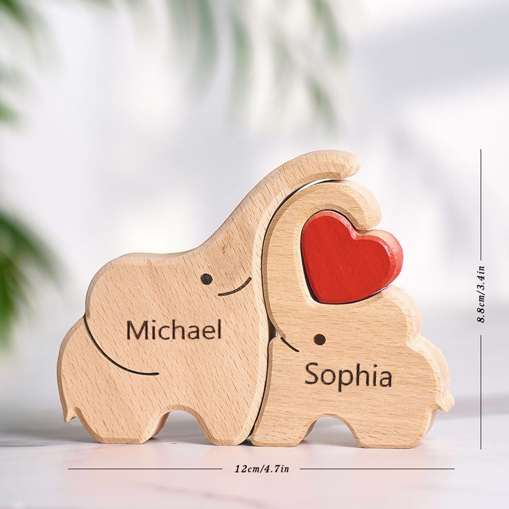 Wooden Family Elephant Puzzle Custom Names Home Decor House Warming Gifts