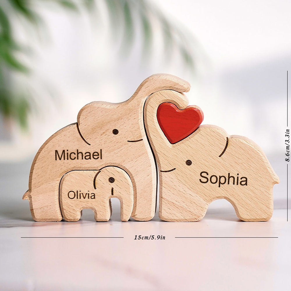 Wooden Family Elephant Puzzle Custom Names Home Decor House Warming Gifts