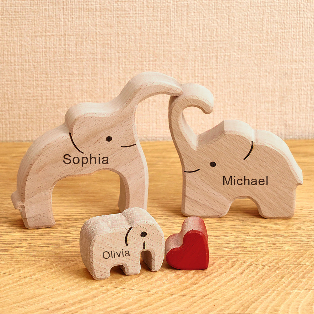 Wooden Family Elephant Puzzle Custom Names Home Decor House Warming Gifts