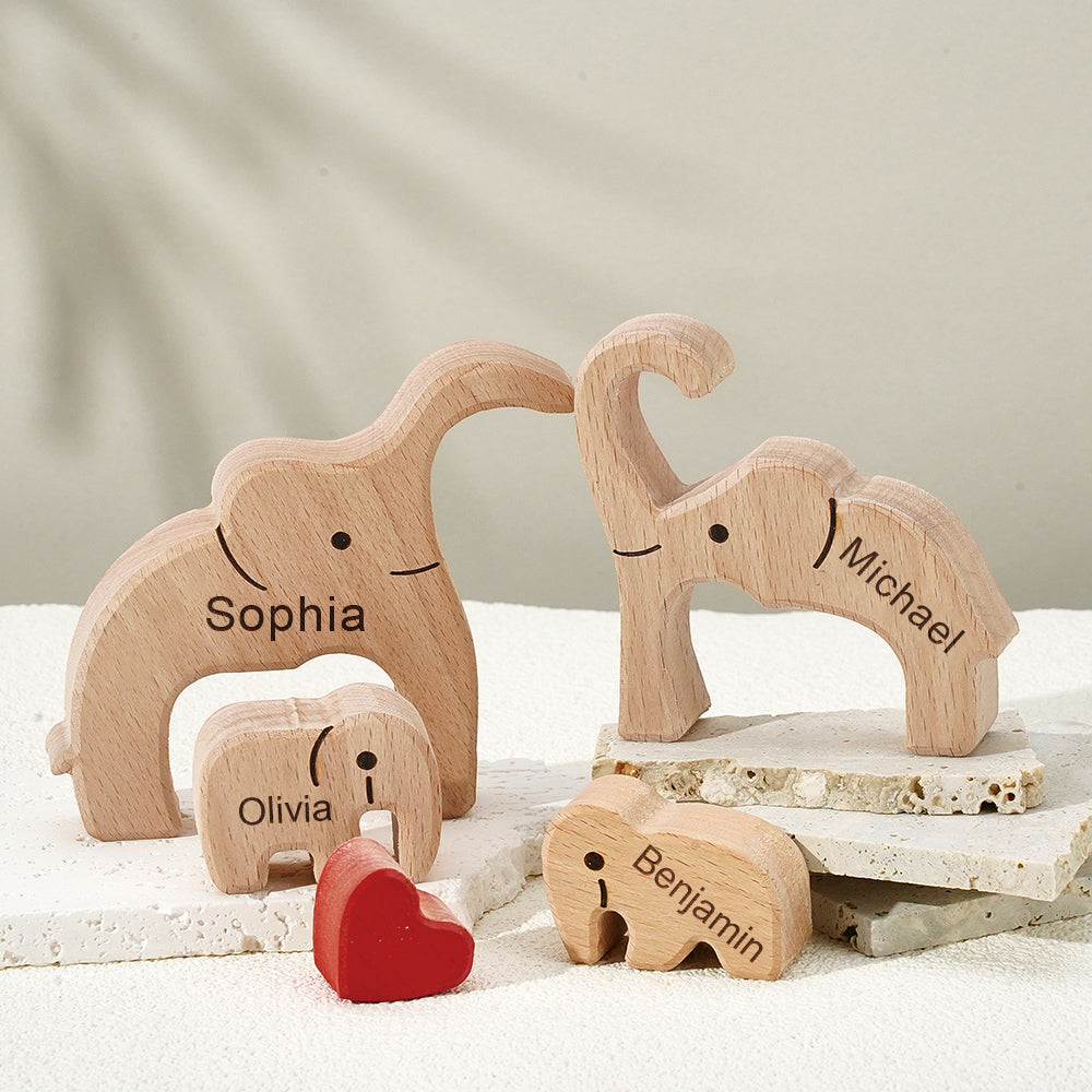 Wooden Family Elephant Puzzle Custom Names Home Decor House Warming Gifts