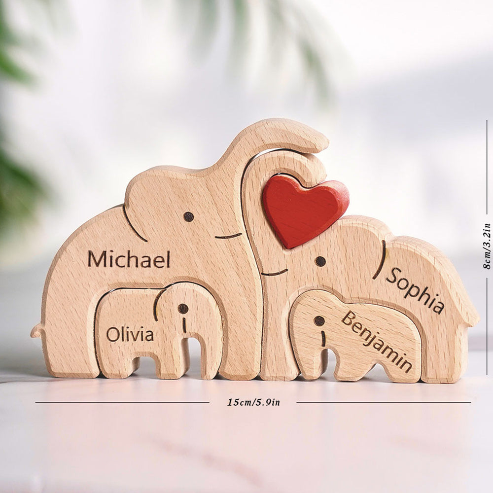 Wooden Family Elephant Puzzle Custom Names Home Decor House Warming Gifts