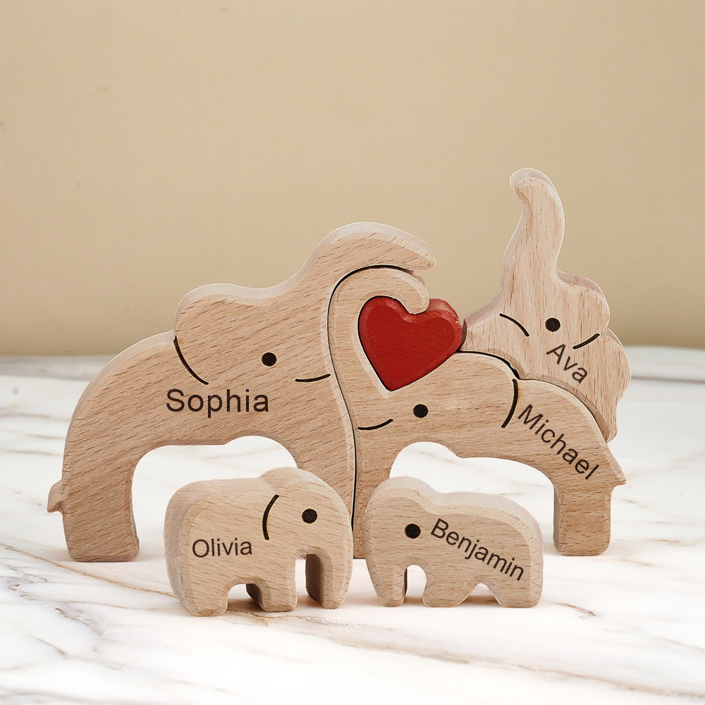 Wooden Family Elephant Puzzle Custom Names Home Decor House Warming Gifts