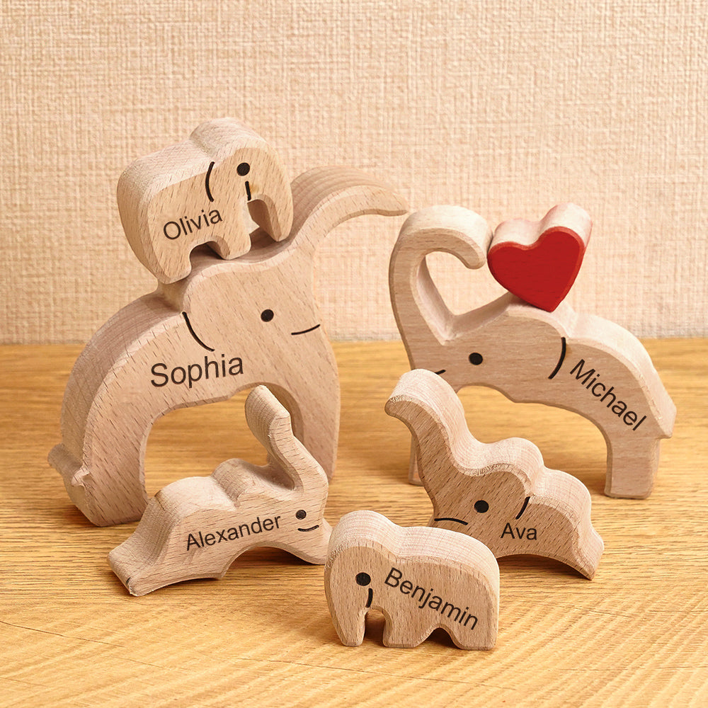 Wooden Family Elephant Puzzle Custom Names Home Decor House Warming Gifts