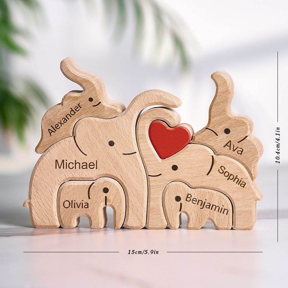 Wooden Family Elephant Puzzle Custom Names Home Decor House Warming Gifts