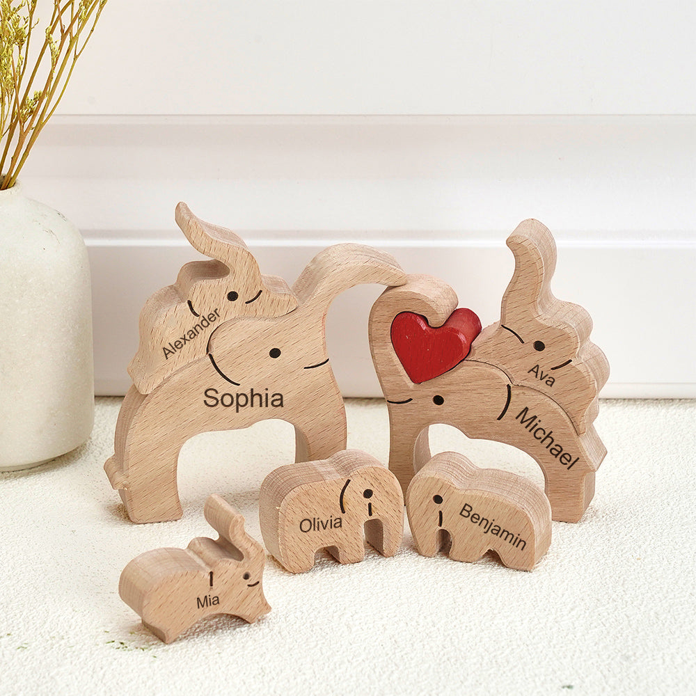 Wooden Family Elephant Puzzle Custom Names Home Decor House Warming Gifts