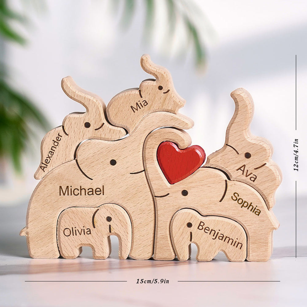 Wooden Family Elephant Puzzle Custom Names Home Decor House Warming Gifts