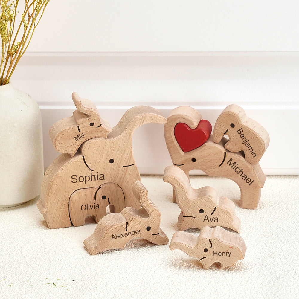 Wooden Family Elephant Puzzle Custom Names Home Decor House Warming Gifts