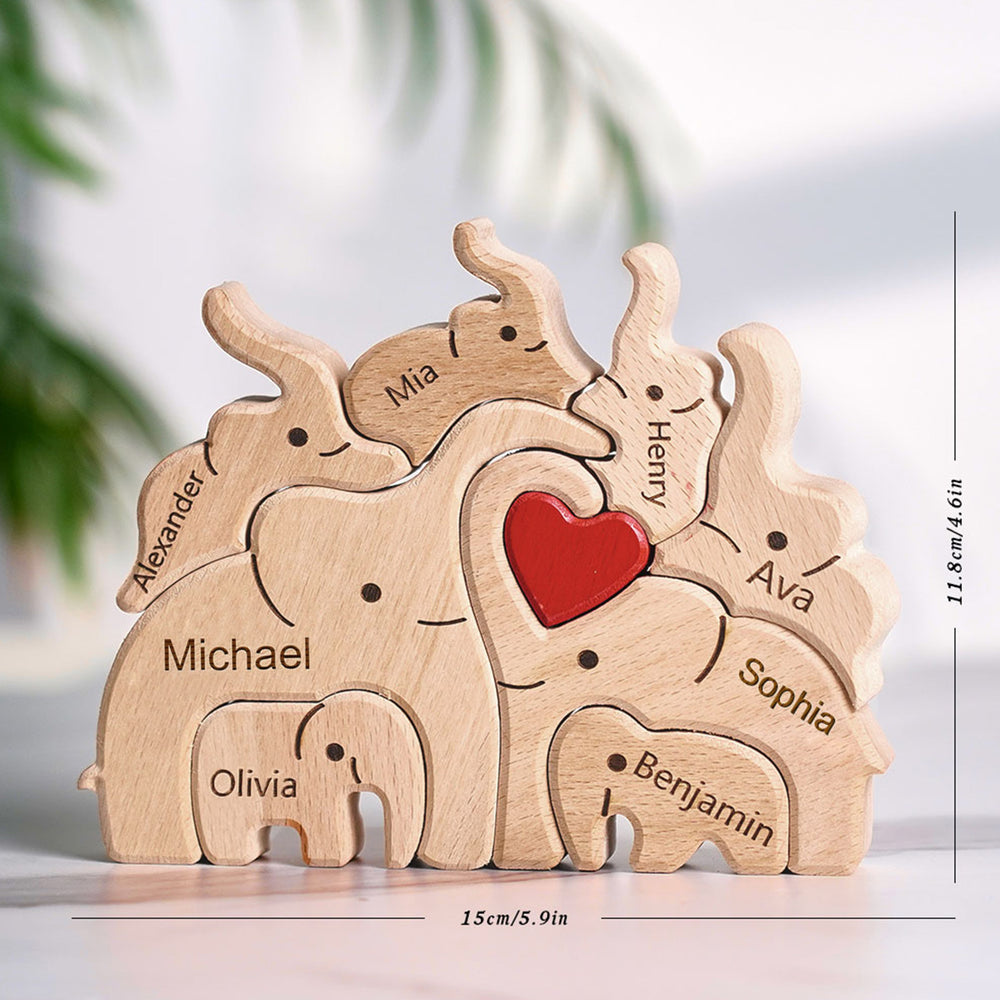 Wooden Family Elephant Puzzle Custom Names Home Decor House Warming Gifts