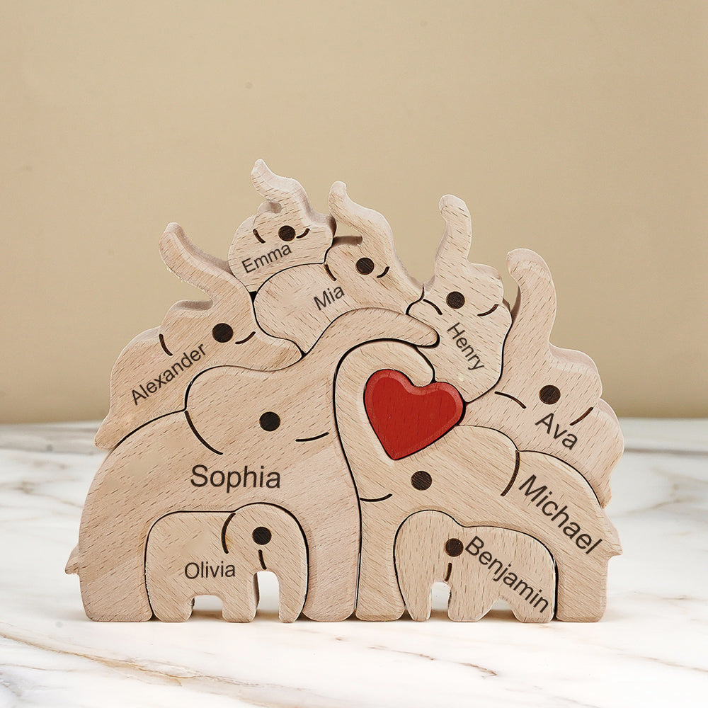 Wooden Family Elephant Puzzle Custom Names Home Decor House Warming Gifts