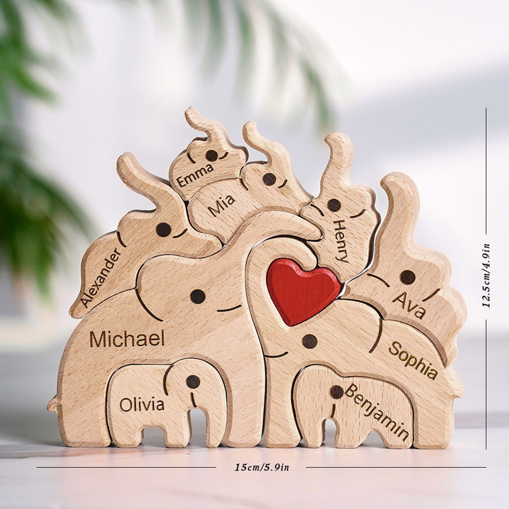 Wooden Family Elephant Puzzle Custom Names Home Decor House Warming Gifts