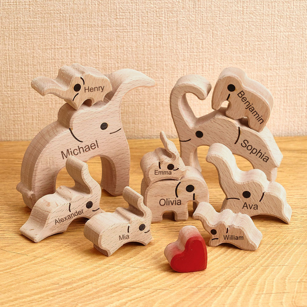 Wooden Family Elephant Puzzle Custom Names Home Decor House Warming Gifts