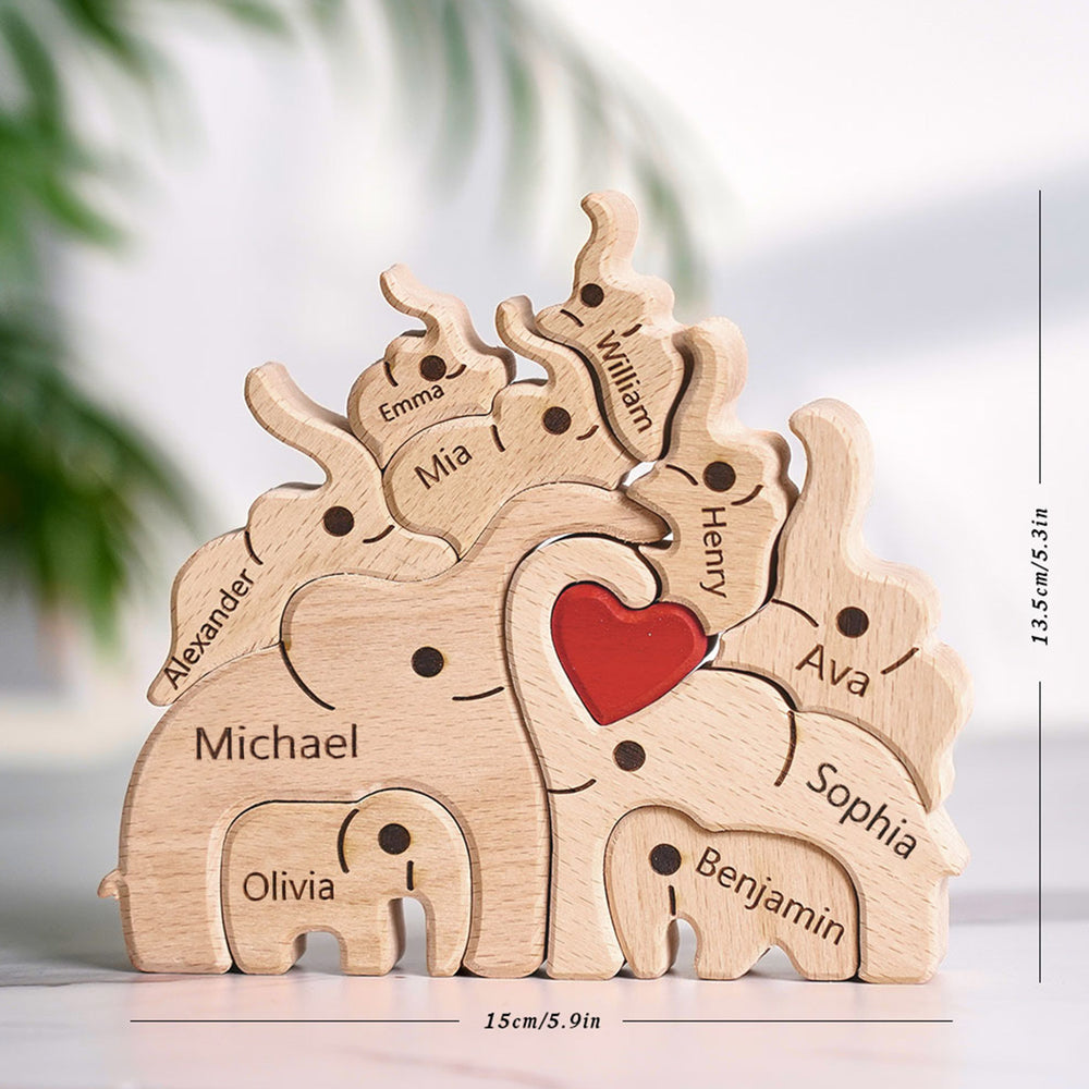 Wooden Family Elephant Puzzle Custom Names Home Decor House Warming Gifts