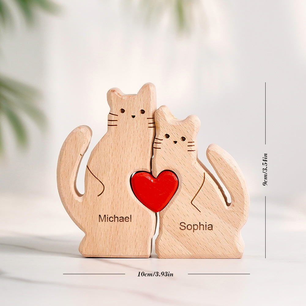 Wooden Cats Family Custom Names Puzzle Home Decor Gifts